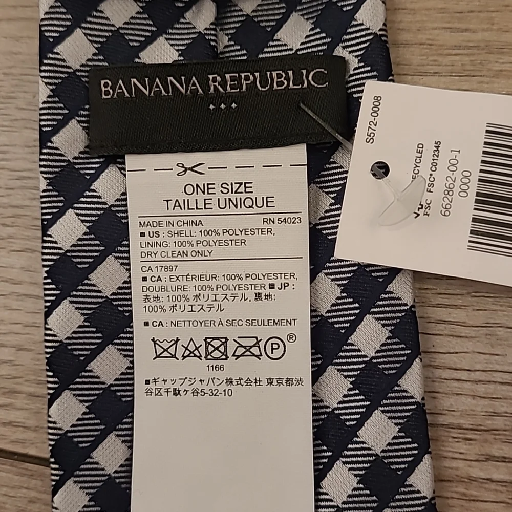 BANANA REPUBLIC‎ Navy Black White Plaid Mens Skinny Tie NEW